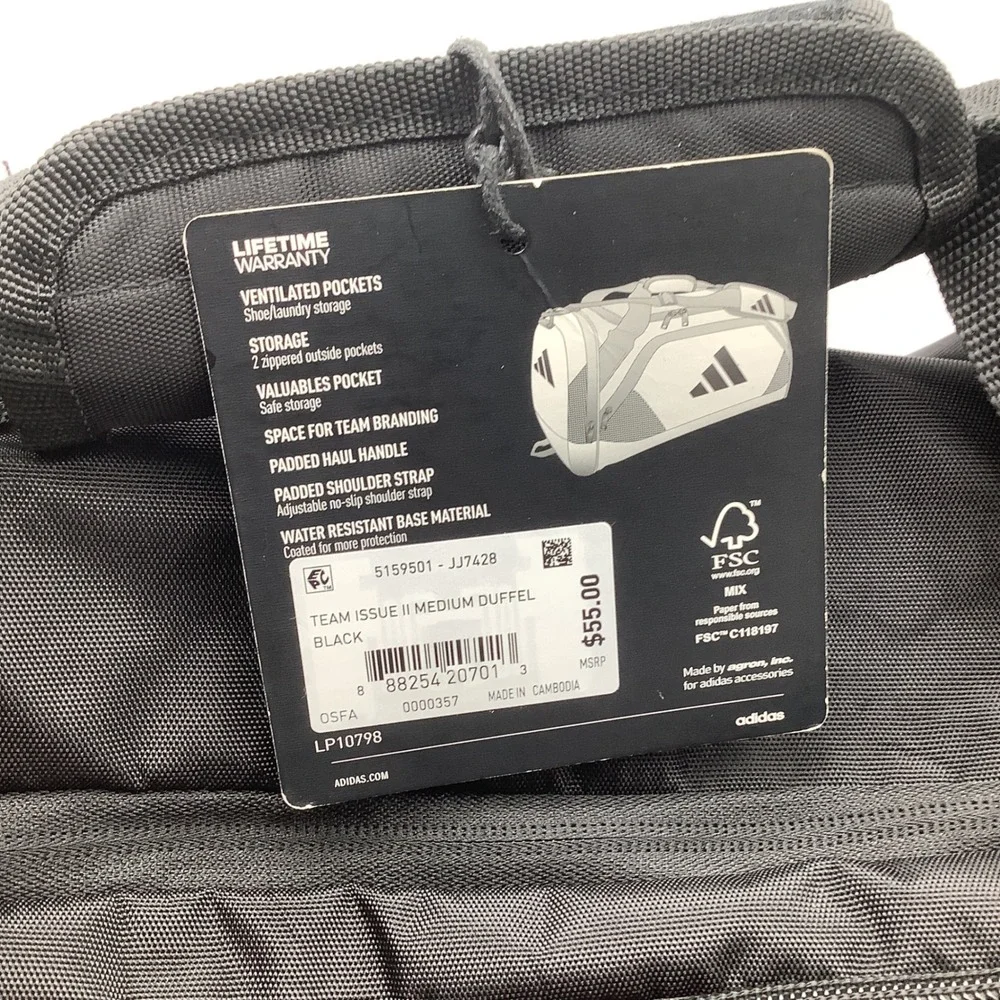Adidas Team Issue II‎ Medium Duffel Bag Black Travel Gym Sports Carry on NWT